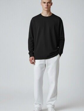 Men's Black Long-Sleeve Crew Neck Shirt